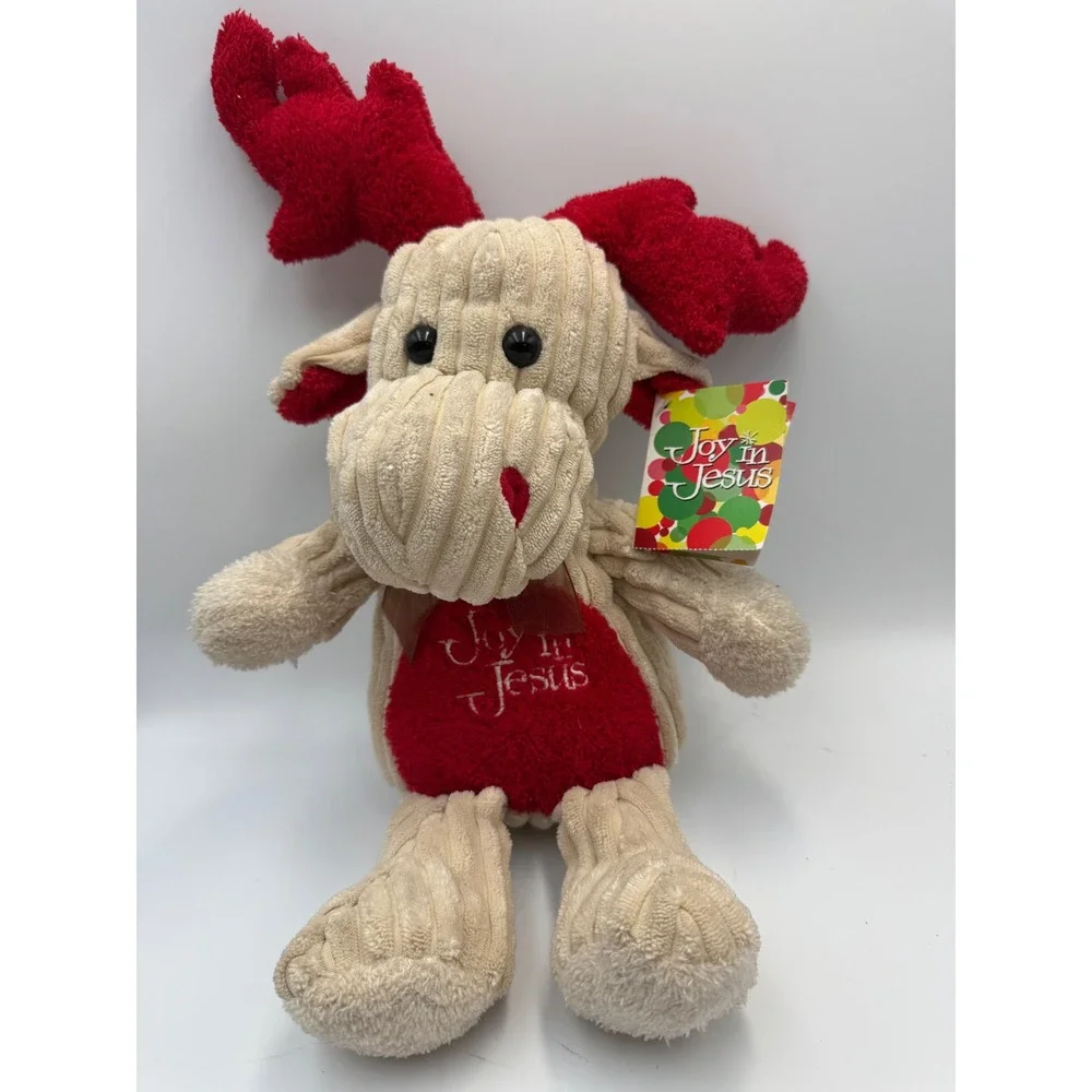 Joy in Jesus Plush Moose Stuffed Animal Corduroy Red Cream Goffa 5466644 NWT